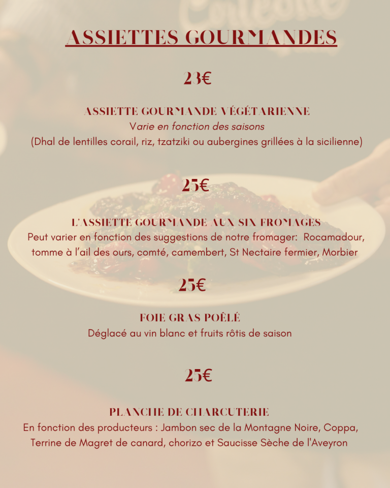 Menu repas du Manoir de Laroque Delprat